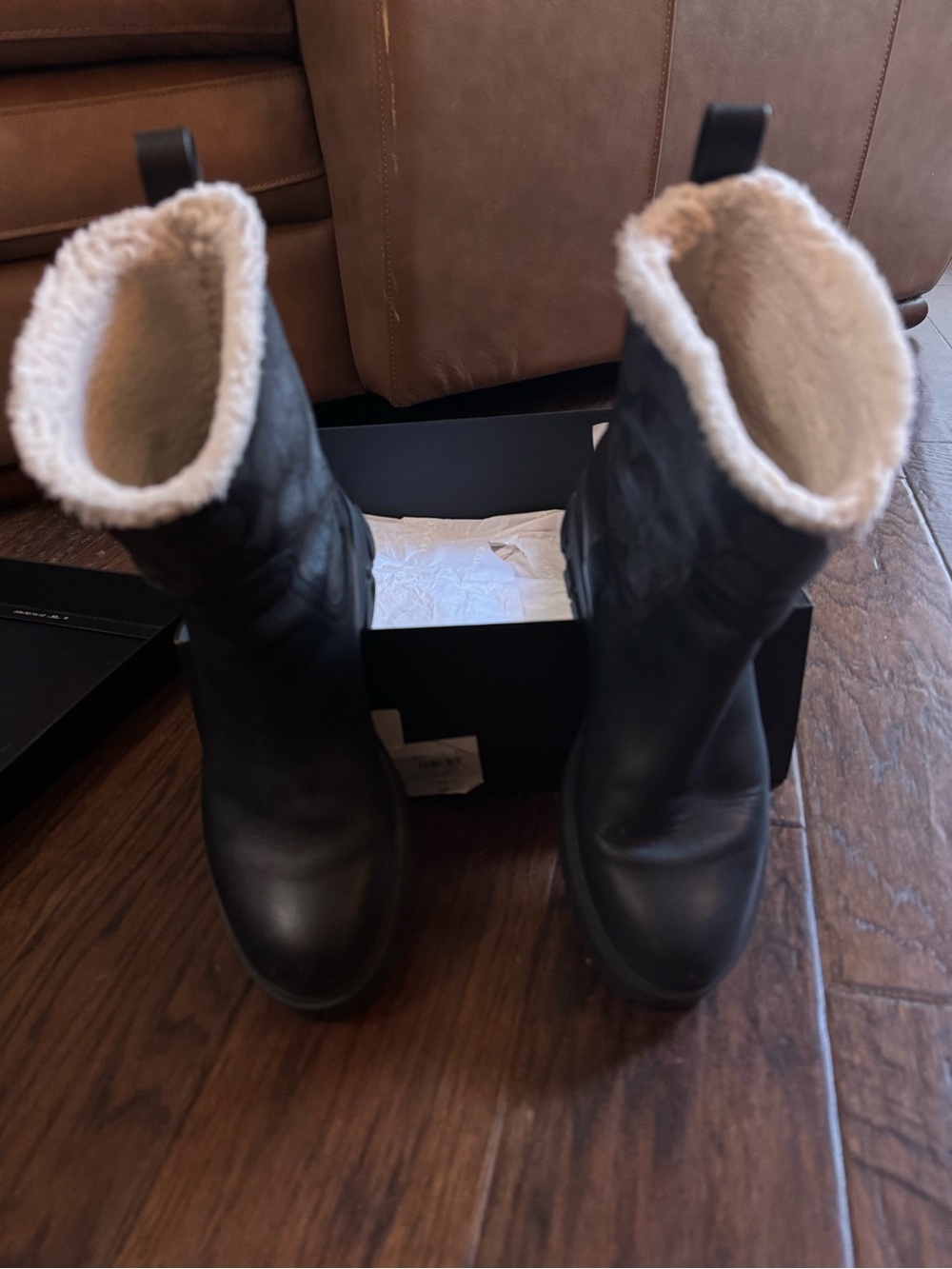 Coach Black Leather Shearling-Lined Ankle Boots